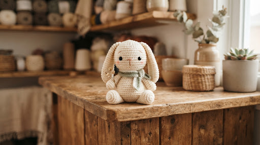 Amigurumi de coelho usado como prévia visual