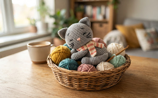 Amigurumi de gato usado como prévia visual